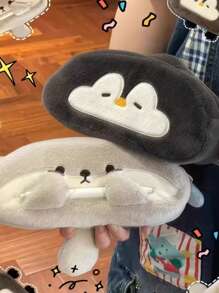 1个可爱企鹅和水獭毛绒铅笔盒，简约大容量铅笔袋，适合中小学生使用 - 彩色 - 查看 7