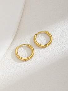 1pair 12mm/14mm/16mm/18mm Round Circle Stainless Steel Small Hoop Earrings For Teen Cartilage Ear Piercing Jewelry - Gold - View 3