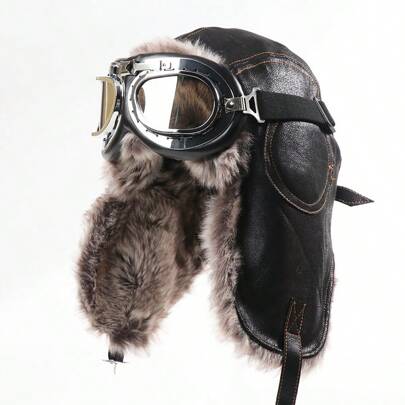 1 st. unisex ny läderskyddshatt med ushanka-mönster, vindtät öronvärmare, tjock varm mössa för utomhusbruk, lämplig för män och kvinnor