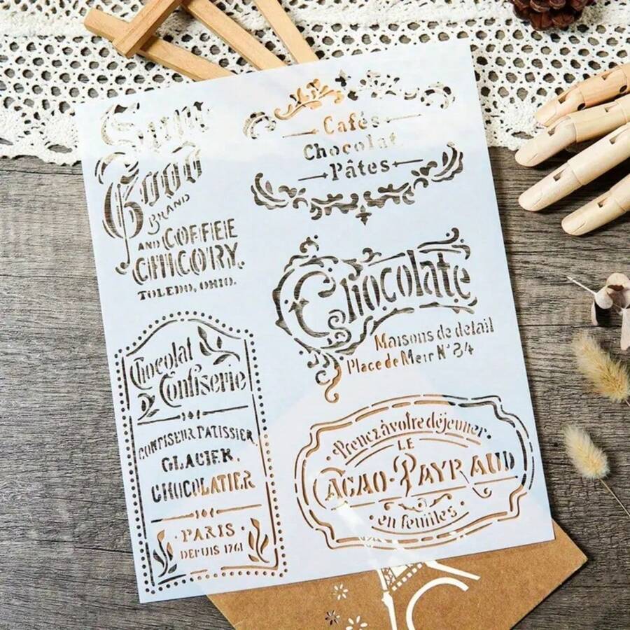 1 Stück Retro-Stil Künstlerische Elemente DIY Schablonen für Holz Wanddekoration, Leinwand, Papier, Boden, Möbel, Stoffe, Schablonieren, Heimdekoration, Kunstbedarf