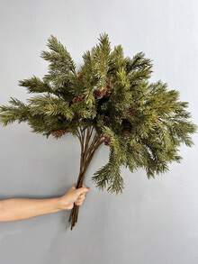 2 件人造圣诞松针枝、假松果和树枝花束，逼真植物，适用于户外派对活动、节日装饰、万圣节生日、婚礼花园庭院门口餐厅客厅卧室和家居装饰 - 綠色 - 查看 6