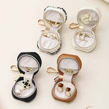 Mini organizador de joyas, estuche de viaje para joyas, cajas para pendientes, collar, anillo, bolso portátil, caja de joyas de cuero - A - Ver 6
