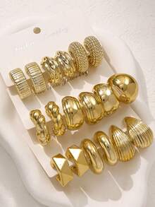 复古时尚夸张C型泪滴耳环套装个性耳环金色CCB卡耳环女士 - 金色 - 查看 6