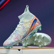1 Pair Sports Style Anti-Slip Durable High-Top Football/Soccer Shoes, AG Studs Design, PU Leather Upper, Colorful, Rubber Outsole, Professional Match Shoes Suitable For Muddy, Short Grass Fields