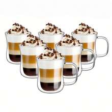 2-4 Packs Double-Walled Glass Cups With Handles, Coffee Cups, Unique Glass Coffee Cups. For Latte, Macchiato, Espresso, Tea Bags, Iced Americano, Hot And Cold Drinks. Christmas Gift, Birthday Gift - Multicolor - View 7