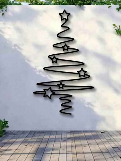 1 件创意线条圣诞树家居装饰，户外花园墙壁装饰适合圣诞节期间的节日气氛