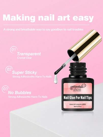 Clear Nail Glue, Need UV Curing, And Long Lasting Nail Gel, Used For DIY Manicure At Home Or As A Gift For Women.