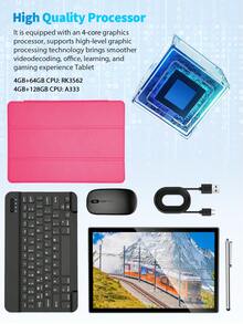 Relndoo 二合一安卓平板电脑，配备键盘和鼠标，2025 TopS 安卓 10 英寸平板电脑，(4GB+64GB) 内存+存储，1280*800 高清触摸屏，2MP+8MP 双摄像头，RK3562 四核 2.0GHz 处理器，平板电脑包含保护套、鼠标、手写笔、键盘、6000mAh 电池，支持 1TB SD 卡扩展，802.11n 2.4G/5G WiFi，GPS，已通过认证（不含适配器） - 粉色 - 粉色 - 查看 3