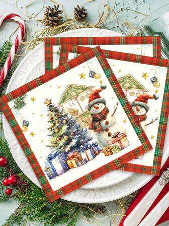 20ชิ้น กระดาษเช็ดปากลายมนุษย์หิมะคริสต์มาส กระดาษเช็ดปากสำหรับแขกใช้แล้วทิ้งลายมนุษย์หิมะคริสต์มาส กระดาษเช็ดปากสำหรับมื้อกลางวันลายมนุษย์หิมะคริสต์มาส ผ้าเช็ดมือลายมนุษย์หิมะคริสต์มาสสำหรับงานเลี้ยงอาหารค่ำในเทศกาลคริสต์มาส