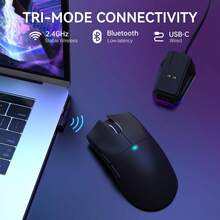ATTACK SHARK X11 Lightweight Wireless Gaming Mouse With RGB Charging Dock, Tri-Mode-2.4G/USB-C Wired/BT, 22K DPI, PAW3311 Optical Sensor, HUYU Switch, 5 Programmable Buttons For PC Gamer - Multicolor - View 3