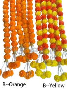 MEHELANY 1 件 4.6 英尺万寿菊花环橙色长排灯节装饰带 30 个悬挂振动球排灯节装饰万寿菊花环，人造万寿菊花，适用于婚礼万圣节装饰、秋季装饰、秋季派对装饰、亡灵节装饰品、感恩节装饰、DIY 万寿菊花环 - 彩色 - 查看 12