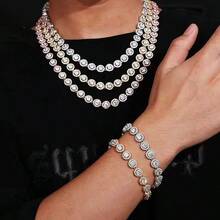 1pc Hip-Hop Style Diamante Linked Chain Necklace, Unisex Daily Accessories