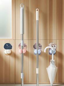 Fashionable Cartoon Cat Wall Hook, Bathroom Mop Hook, Multi-Purpose Adhesive Broom/Mop Hanger, Plastic Self-Adhesive Easy Install Mop Broom Rack, Practical Installation Clip, Suitable For Home And Bathroom - Multicolor - View 3