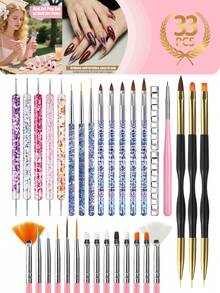 33件套美甲笔套装，美甲工具套装，点钻笔，除尘刷，长线笔，凝胶指甲油设计笔，美甲笔套装，专业人士和初学者必备的美甲用品，适合家庭和美甲沙龙使用 - 彩色 - 查看 15