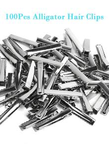 200/100/50 piezas Pinzas para el cabello de caimán de metal de un solo diente, pinzas planas de caimán a granel en color plateado para lazos y manualidades, suministros DIY para hacer accesorios - Plateado - Ver 2