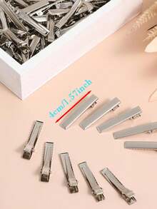 200/100/50 piezas Pinzas para el cabello de caimán de metal de un solo diente, pinzas planas de caimán a granel en color plateado para lazos y manualidades, suministros DIY para hacer accesorios - Plateado - Ver 4