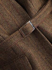 Camel Wool Blazer Jacket For Women, High-End Elegant Celebrity Style, Waist Cinched Slim Fit, 2025 New Arrival, Woolen Suit Top - Brown - View 3