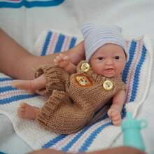Reborn Baby Dolls 7 Inch Silicone Doll Mini Realistic Newborn Baby Dolls Silicone Full Body/Hand Made Gift For Kids 3+ - Brown - View 4