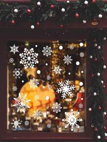 9 feuilles - Ensemble de décorations adhésives de flocons de neige de Noël, autocollants de fenêtre thème Noël blanc, autocollants de fenêtre de flocons de neige d'hiver pour fête, décorations de fenêtre de Noël, autocollants et décalcomanies de fenêtre d'hiver, décorations de Noël pour bureau et intérieur