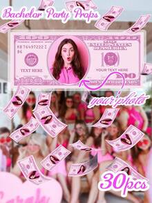 12pcs/Set Customized Pink 100 Dollar Bill Templates, DIY Game Party Money, Add Your Own Text And On The Bills, Editable Printable Pink 100 USD Banknote, Photo Props Suitable For Bridal Shower, Wedding Events, Wedding Decorations, Souvenirs, Bride Favors - Multicolor - View 1