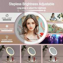 Espejo de maquillaje LED ajustable, iluminación inteligente de 3 colores, brillo ajustable, carga USB con un solo toque, espejo de sobremesa de alta definición giratorio 180°, bandeja portátil desmontable, espejo cosmético electrónico de viaje, adecuado para dormitorio, baño, mesita de noche, dormitorio, gran regalo para el Día de la Madre, cumpleaños, mujeres - Multicolor - Ver 5