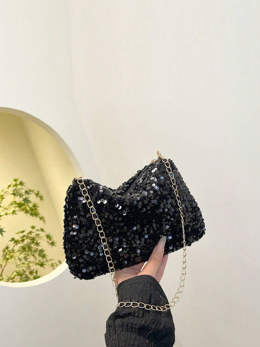 Bolso de hombro pequeño con lentejuelas de moda, bolso cuadrado pequeño con cadena para mujer, lentejuelas