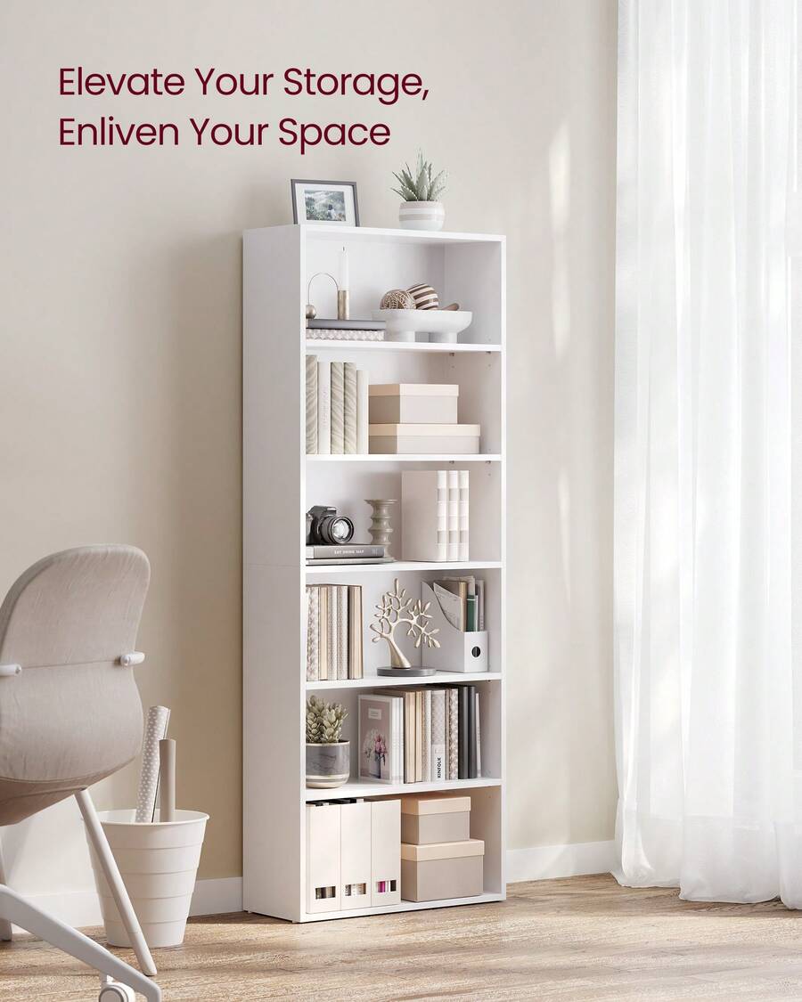 VASAGLE CUSTOS Collection - Bookshelf, 6-Tier Bookcase, Book Shelf, Open Storage Shelf, 9.4 X 23.6 X 63.3 Inches, For Living Room, Home Office, Dinning Room - 雲朵白 - 查看 1