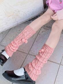Kawaii Leg Warmers For Women, Japanese Lolita Y2K Socks, Harajuku Knit Stockings Accessory - 毛球2 - 查看 4