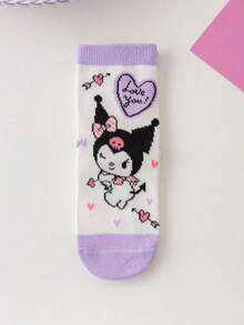 Sanrio 1/5 Paia di calzini Sanrio Kuromi carini con design a sfera di cristallo a forma di cuore, adatti per tutte le stagioni