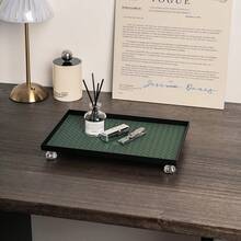 1 pièce Plateau de vanité tressé avec support en acrylique de forme diamant, disponible en blanc, noir et marron, polyvalent pour les parfums, les rouges à lèvres, les bougies, l'affichage des bijoux et à des fins décoratives