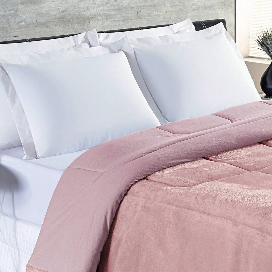 Double-Sided Queen Comforter Coverlet In 100% Cotton Mesh And Flannel Blanket Jra - Rosa - Ver 1