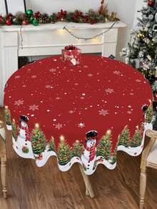 Toalha de mesa de Natal com estampa de boneco de neve e árvore de Natal, 1 peça, 2 tamanhos disponíveis, capa de mesa redonda e retangular de poliéster durável, decoração de mesa para festa de Natal, decoração de cozinha festiva, decoração para casa, presente de Natal, decorações de Natal, decoração de Ano Novo 2026 - Multicolorido - Ver 10