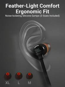JBL Tune 110 有线入耳式耳机，带麦克风，扁平防缠绕线缆，强劲低音，立体声，适用于电脑游戏和运动，兼容 3.5mm 耳机插孔 - 黑色 - 查看 5