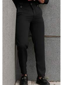 Men's Tailored Pants, Straight Cut, Stylish Italian - màu đen - Xem 3