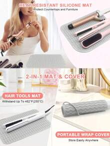 1 pieza Funda aislante de calor para rizador, Almohadilla para herramienta de peinado, Almohadilla resistente al calor para rizador para mostrador, Almohadilla resistente al calor para herramientas de peluquería, Almohadilla de silicona resistente al calor para peinado, Funda aislante de calor para rizador, Fácil de limpiar, Almohadilla antideslizante con diseño de ola, Adecuada para rizador, gabinete, viaje, Ge're'dian