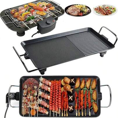 Royalswill Electric Grill Pan Camping Home 1500W Barbecue Countertop Grill Smokeless Non-Stick Hot Plate Adjustable Temperature Control Suitable For Indoor Or Outdoor Use