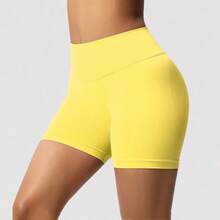 Seamless Butt Lifting Biker Shorts For Women - High-Waisted, Ideal For Yoga, Running & Outdoor Activities - Yellow - View 12