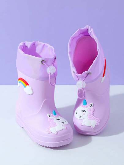 2025 New Children's Mid-Calf Rain Boots, Thick Warm Durable Rubber Boots, Cute Cartoon Drawstring Design, Waterproof, Non-Slip, High-End Rain Shoes For Boys And Girls, Elementary School Students, Fresh Style