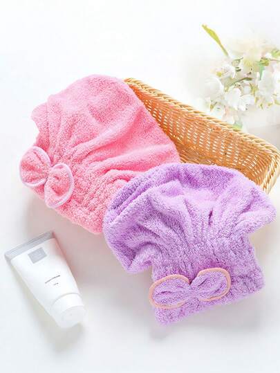 1pc蝴蝶结珊瑚绒公主帽高密度珊瑚绒帽子加密长绒浴帽柔软吸水帽加厚高密度珊瑚绒干燥帽吸水浴帽