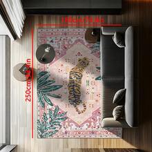 1pc Luxury Vintage Tiger & Floral Striped Totem Area Rug, Soft Faux Wool Wild Animal Farmhouse Style Washable Decorative Carpet For Living Room, Bedroom, Entryway, Bathroom, Hallway, Patio, Kitchen, Indoor Outdoor, All Season Large Mat - Light Pink - Home Decor - Multicolor - View 13
