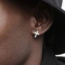 Full Diamond Cross Stud Earrings Men's Hip-Hop Women's Same Micro-Inlaid  Versatile Earrings Design Sense  Single Men - khuyên tai chéo nam - Xem 3