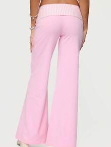 Women's Fold Over Yoga Pants Striped Polka Point Wide Leg Workout Sweatpants Y2k Lounge Pants - 粉色 - 查看 3