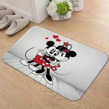 1pc Piece Printed Entrance Doormat,Cute Hugging Mickey And Minnie Mouse With Red Hearts Wall Sticker - Romantic Cartoon Couple Decal For Bedroom, Living Room, Valentine's Day, Anniversary, Wedding