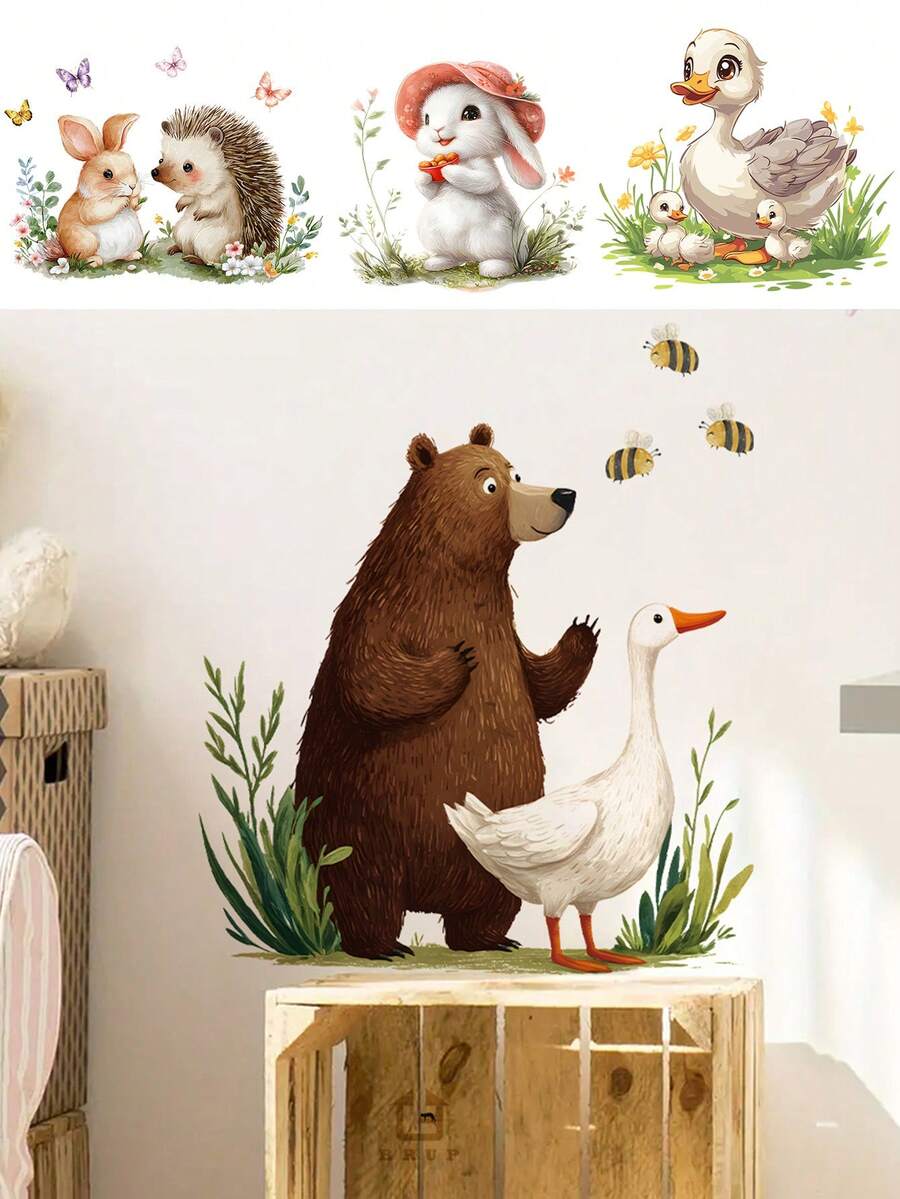 1Pc Cute Cartoon Jungle Animal Wall Stickers - Kids Room Decor ...