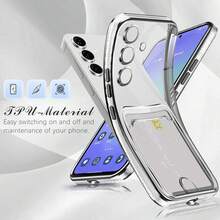 Hadaasi 1 pieza Funda protectora de tarjetas con electrochapado negro y ranuras para tarjetas, carcasa ultrafina transparente con amortiguación brillante, funda protectora de silicona transparente a prueba de golpes, compatible con Samsung Galaxy S25Ultra/S25Plus/S25/S25Edge/S25FE/S24Ultra/S24Plus/S24/S23Ultra/S23Plus/S23/A56/A36/A26/A55/A35/A25/A15/A24/A34/A14/A16/A06