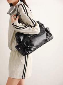 1 件时尚复古铆钉摩托车包，Y2K Babe 单肩托特包，高端宽敞腋下包，休闲百搭斜挎包，适合日常工作、上学、购物、旅行、通勤 - 彩色 - 查看 10