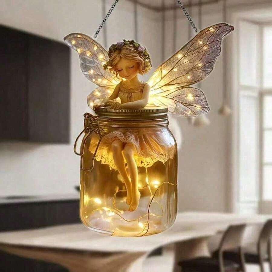 1 件波西米亚风格亚克力罐，带有仙女设计 - 富有想象力的梅森罐设计，非常适合情人节和复活节装饰，无需电池，是情侣、家居和花园装饰的完美礼物 - 彩色 - 查看 1