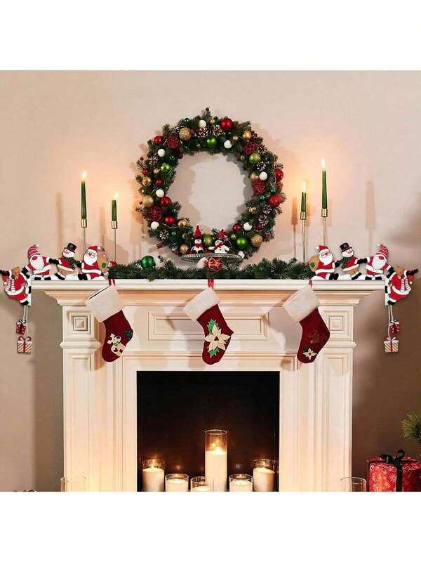 2 pièces Décorations de cadre de porte en bois de Noël amusantes, décoration de porte de Noël, ornement de cadre de porte de Noël à angle droit, Père Noël, renne, bonhomme de neige, porte, fenêtre, décoration de Noël pour ornements de Noël d'intérieur, décoration de maison, décoration de pièce, pour le festival, la maison et la fête