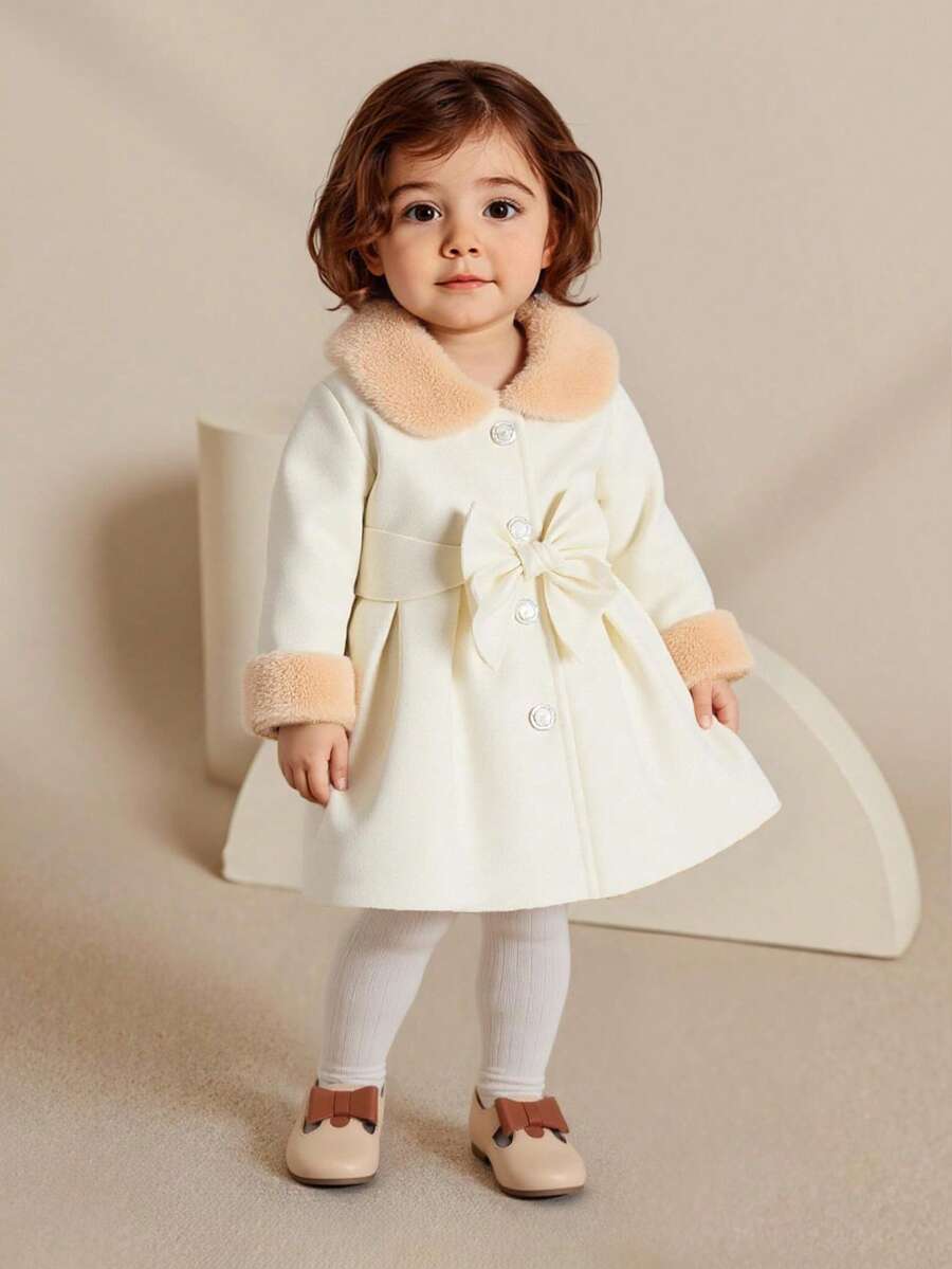 SHEIN Elladie kids Baby Girl Casual Plush Patchwork Jacket, Autumn/Winter