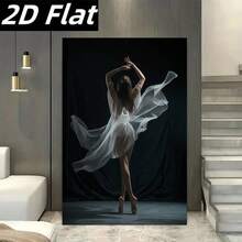 2D Flat, 1pc Ballet Girl In White Dress Elegant Dance Movement Modern Abstract Art Painting - Wrapped Wooden Frame Canvas Wall Decor, Classic Art Deco Style With Dark Blue Background, Indoor/Outdoor Hook Installation For Home, Office, Bathroom - Perfect Gift For Christmas, Halloween, Housewarming - Durable Framed Ballet Wall Art, 2D Flat, Christmas Decor - Multicolor - View 1